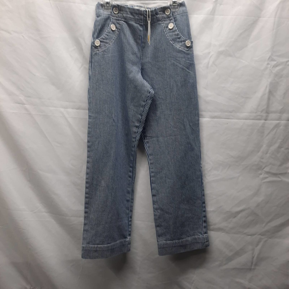 NWOT Boden Girls Pinstripe Sailor Button Denim Pocket Wide Leg Pants 10Y